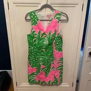 Lilly Pulitzer dress, size 10, front zip bamboo detailing , pink and green